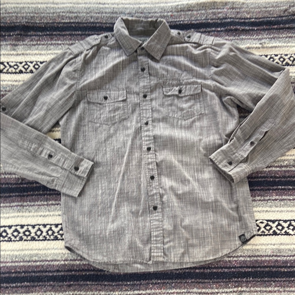 Surplus Men's Gray Button Down Up Shirt Medium Epaulettes Business Casual Office